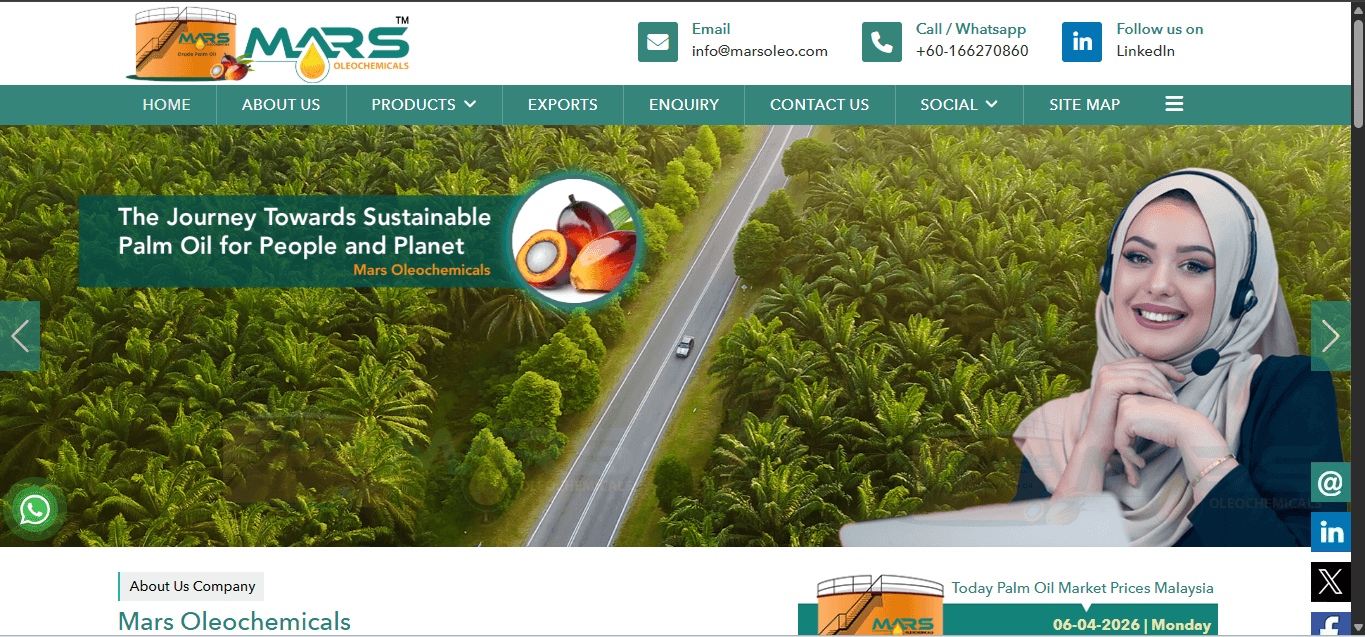 Mars Oleo — Corporate Website developed by Metvanta